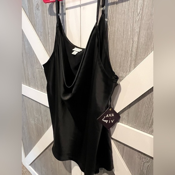 B4.07 NWT Ava & Viv Satin Cowl Neck Black Camo/Tank 4X - Picture 4 of 7